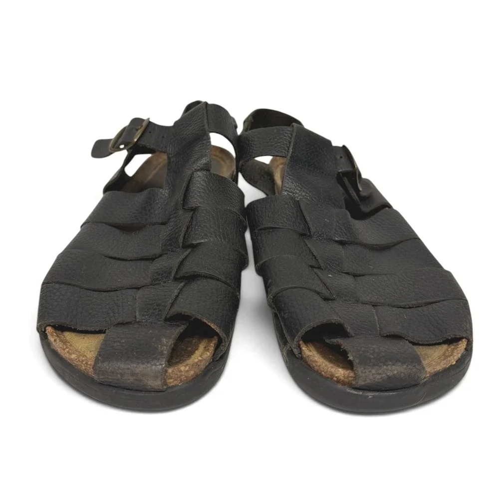 Vintage Dockers Sandals Mens 11.5 Black Fisherman Leather Buckle 90s Italy Made